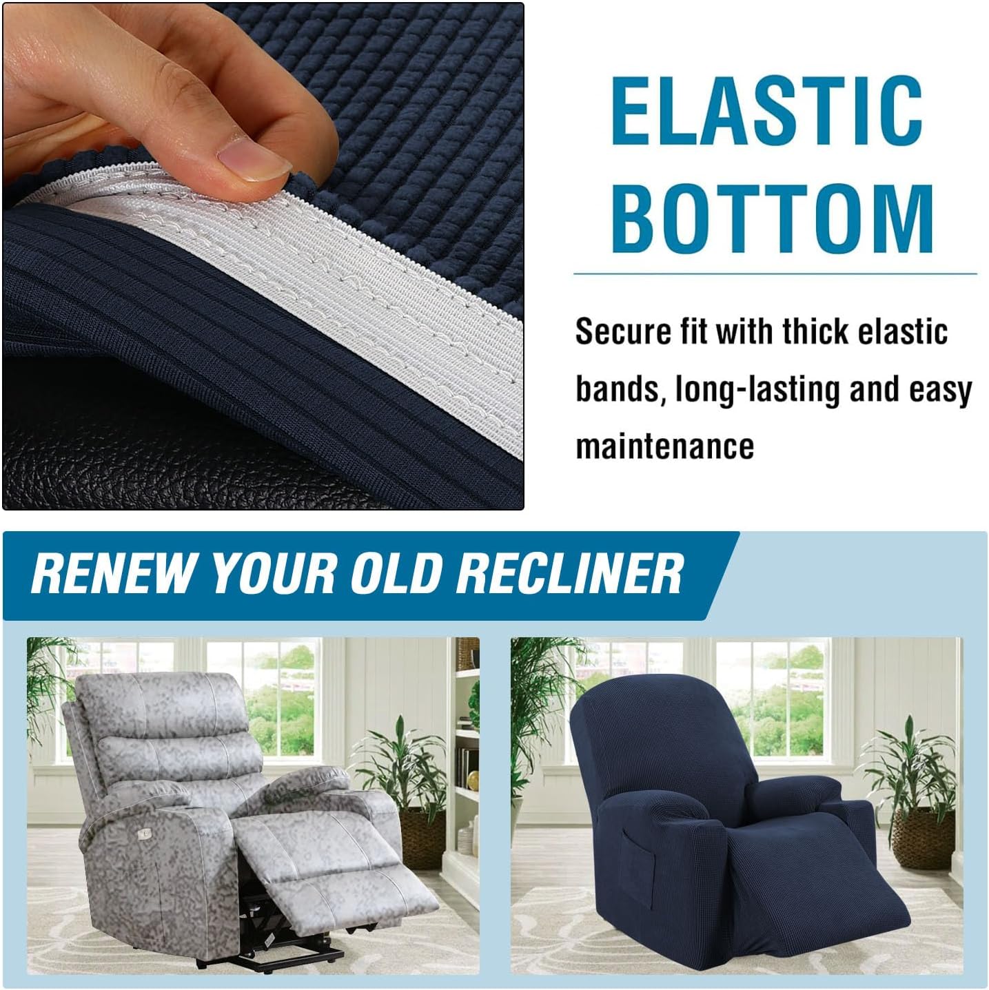 H.VERSAILTEX Funda elástica para sillón reclinable, funda para silla reclinable de elevación eléctrica, ajustable estándar, grande, con bolsillo
