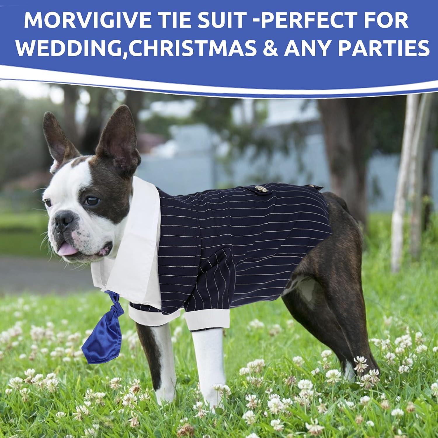 MORVIGIVE Camisa formal de esmoquin a rayas para perro, traje de mascota con pajarita para boda, fiesta, cumpleaños, trajes de perrito caballero,