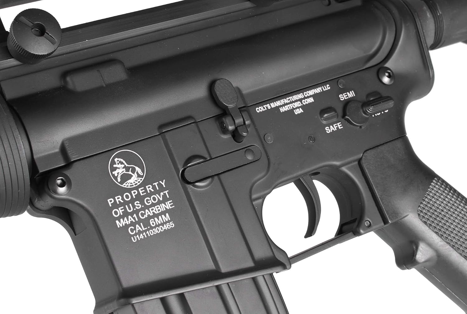 Evike Airsoft – Colt Licencia Metal M.4A1 Car.Bine Airsoft AEG Ri.fle (Caja de cambios mejorada lista para Li-Po Ready)