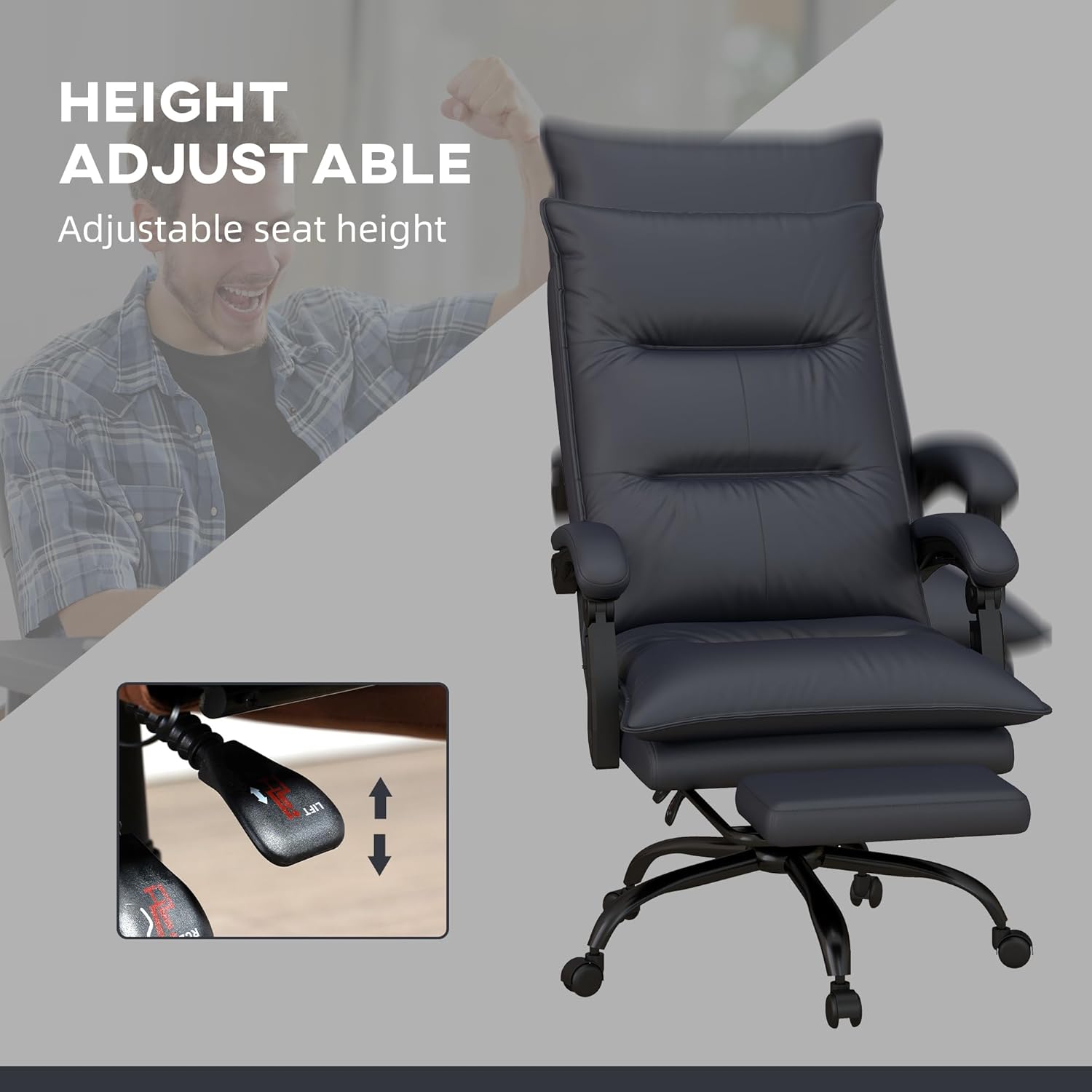 Vinsetto Silla de oficina de masaje ejecutivo con 6 puntos de vibración, silla de escritorio de microfibra para computadora, silla reclinable