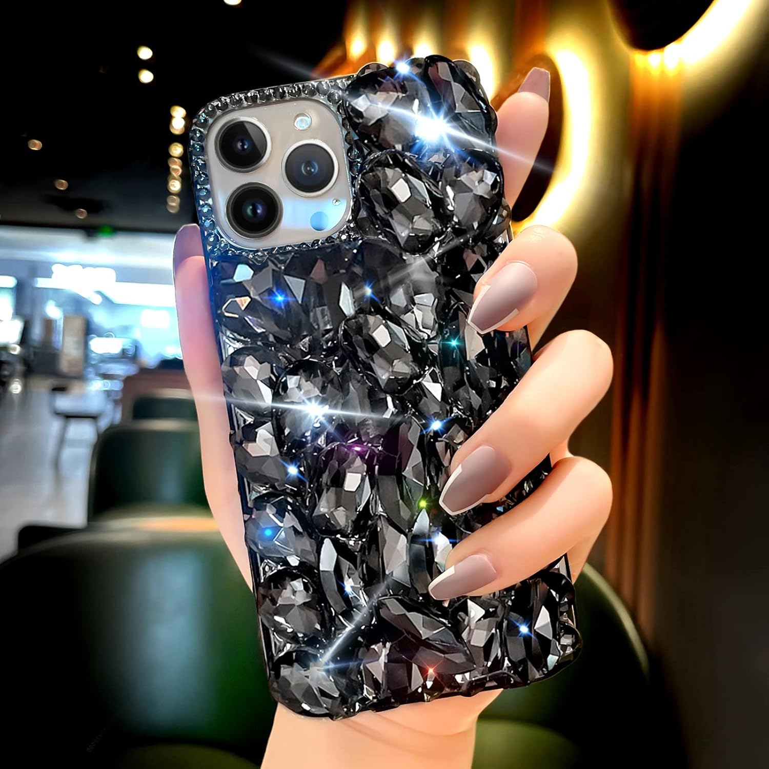 Cavdycidy Funda compatible con iPhone 15 Pro para mujer, funda de lujo muy brillante con diamantes de imitación de cristal brillante 3D con