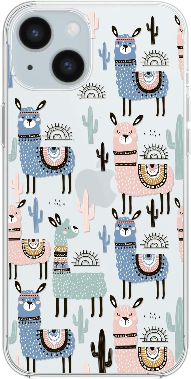 Blingy’s Funda para iPhone 15 Plus, lindo diseño de cactus y llamas, divertido estilo alpaca, diseño de animales de dibujos animados, funda