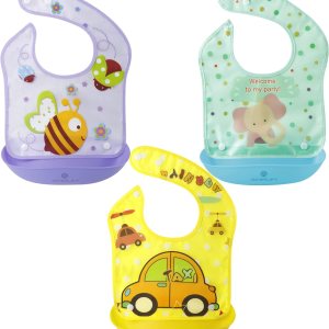 Amplim Babero de alimentación para bebés (paquete de 3) baberos para comer. Impermeable, ajustable, ligero. Material ecológico de PEVA. Sin BPA, Amplim Babero de alimentación para bebés (paquete de 3) baberos para comer. Impermeable, ajustable, ligero. Material ecológico de PEVA. Sin BPA,