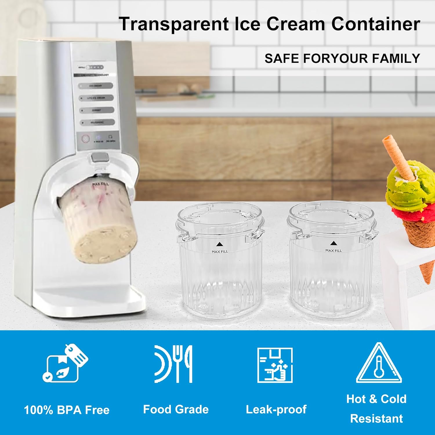 Paquete de 4 recipientes y tapas para máquinas de helado Ninja CREAMi Breeze serie NC100 y NC200 CREAMi, vasos de repuesto sin BPA y aptos para