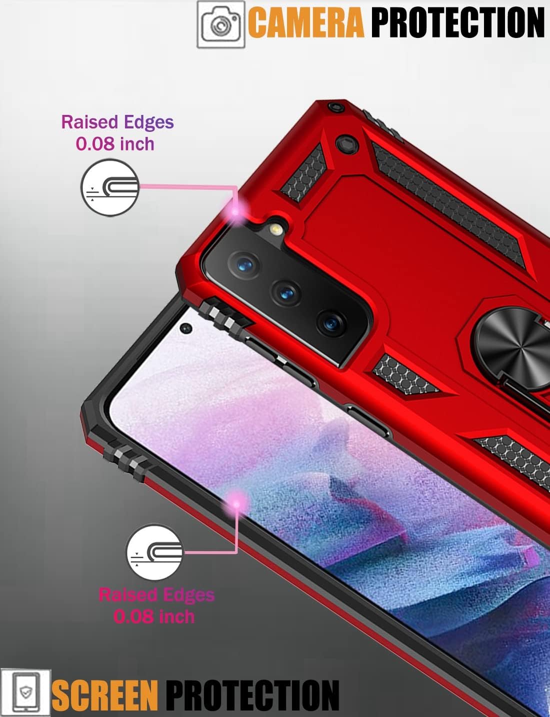 Funda para Galaxy S21 Plus 5GS21+ SM-G996U con protector de pantalla de vidrio templado, grado militar magnético para Samsung Galaxy S21 Plus (rojo)