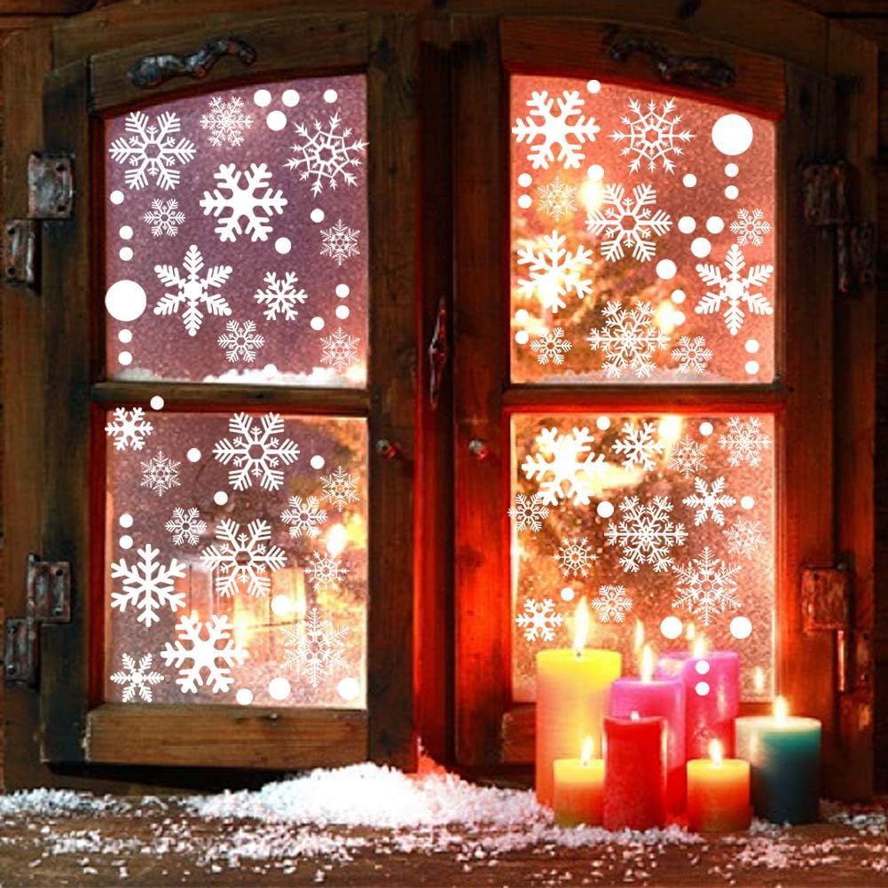 180 calcomanías de Navidad de copos de nieve blancos, calcomanías de Navidad para ventanas de vidrio, adornos de Navidad de invierno del país de las