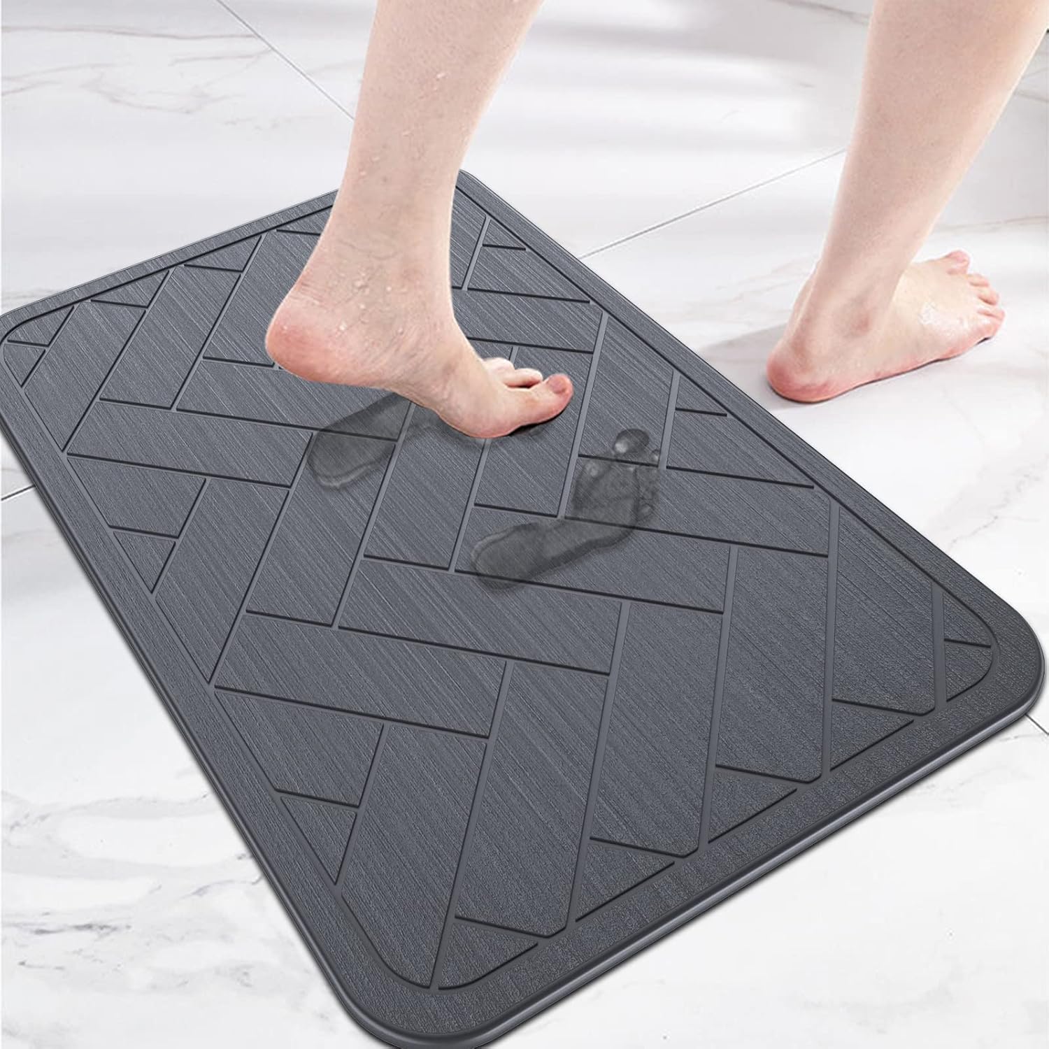Tapetes de baño de tierra de diatomeas, secado rápido, súper absorbente, tapete de diatomita con antideslizante para suelo de baño, almohadilla