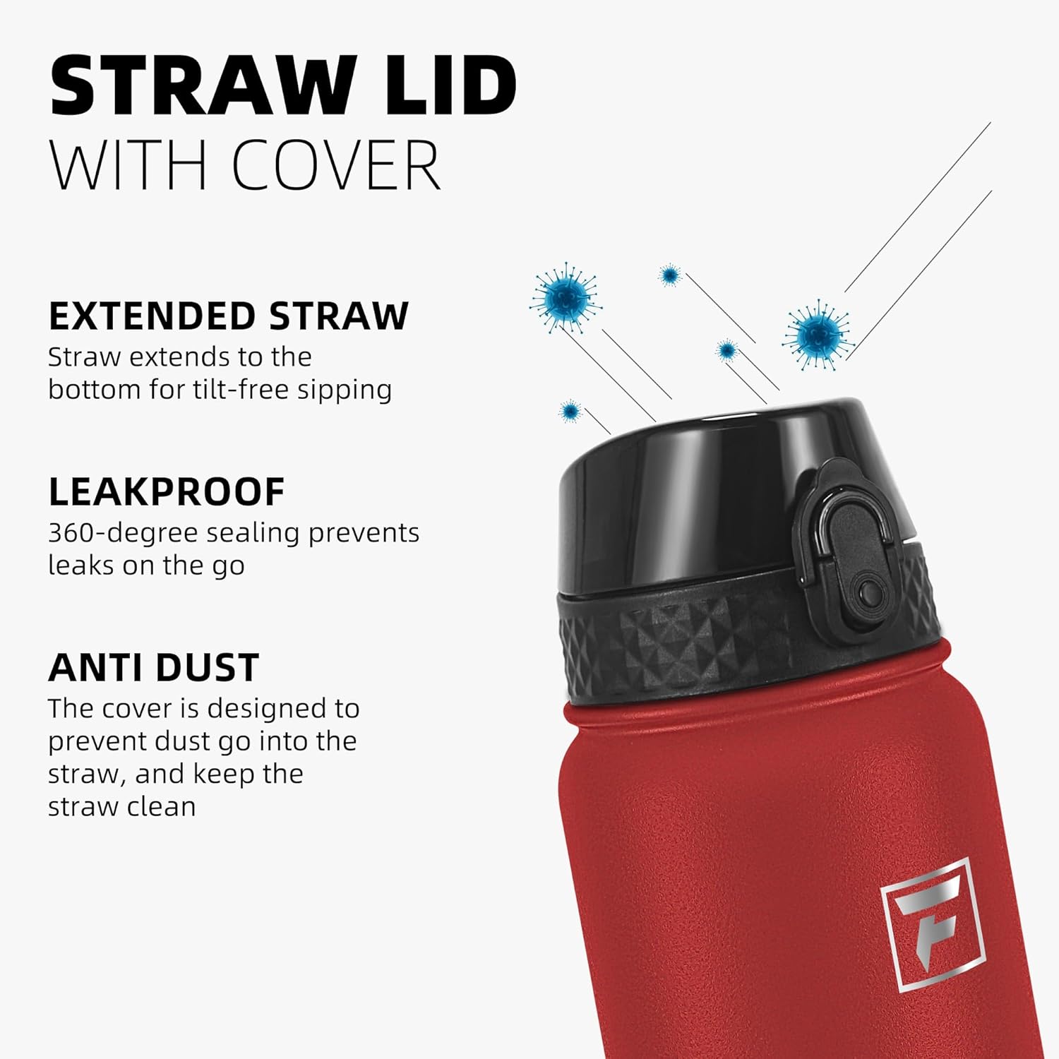 Fanhaw Botella de agua aislada con pajilla, acero inoxidable de 32 onzas, doble pared, al vacío y a prueba de sudor, apta para lavavajillas, boca