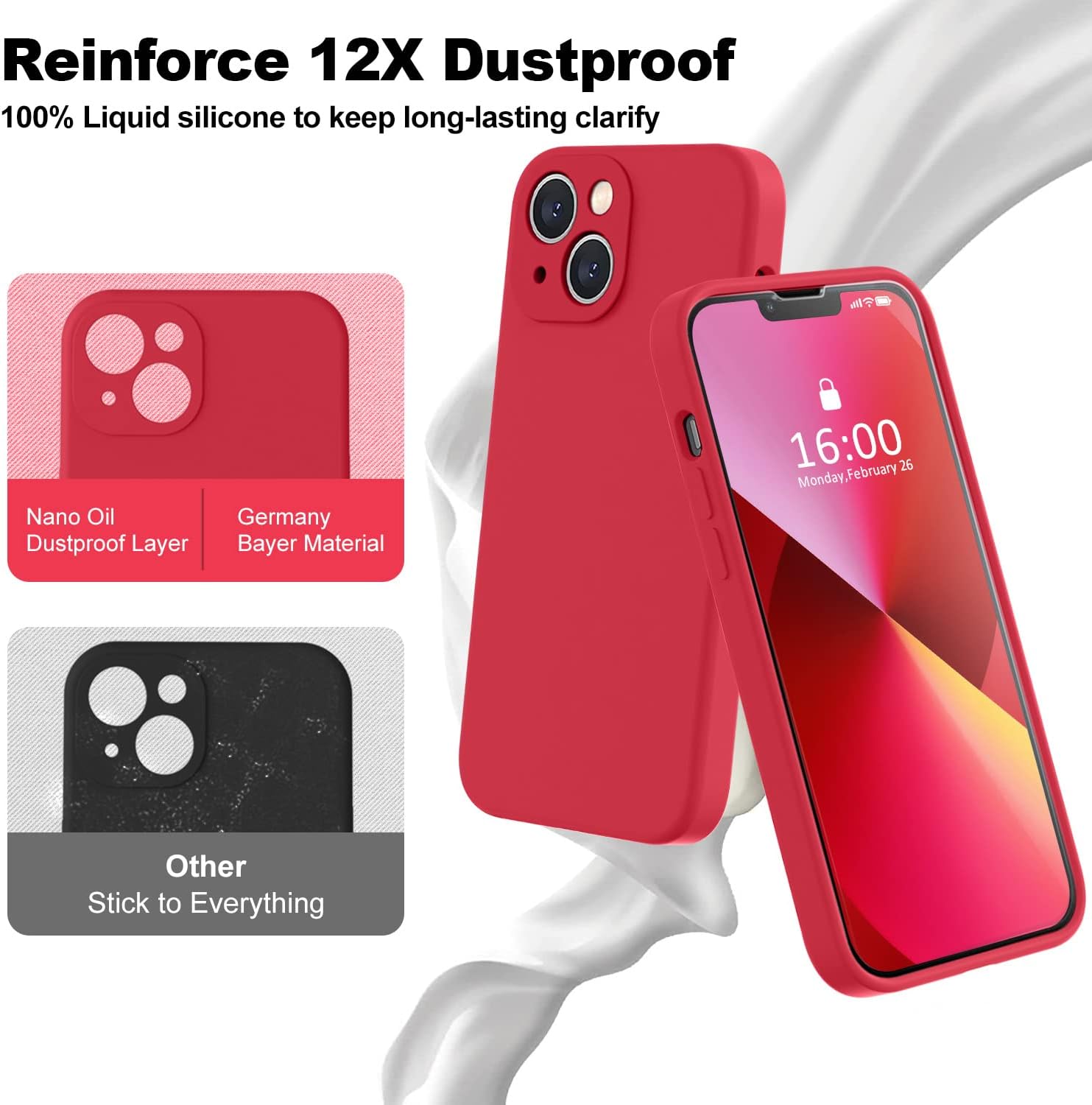 BossKiss Funda compatible con iPhone 13, silicona de alta calidad mejorada protección de cámara 2 protectores de pantalla forro de microfibra suave