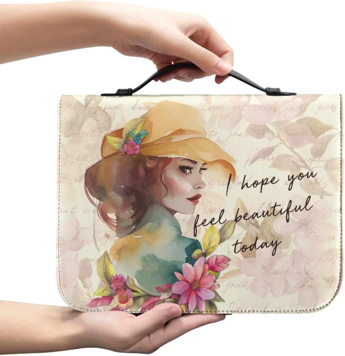 Fundas de Biblia con estampado floral para mujeres y hombres, con texto en inglés “I Hope You Feel Beautiful Today”, bolsa para la Biblia para niños