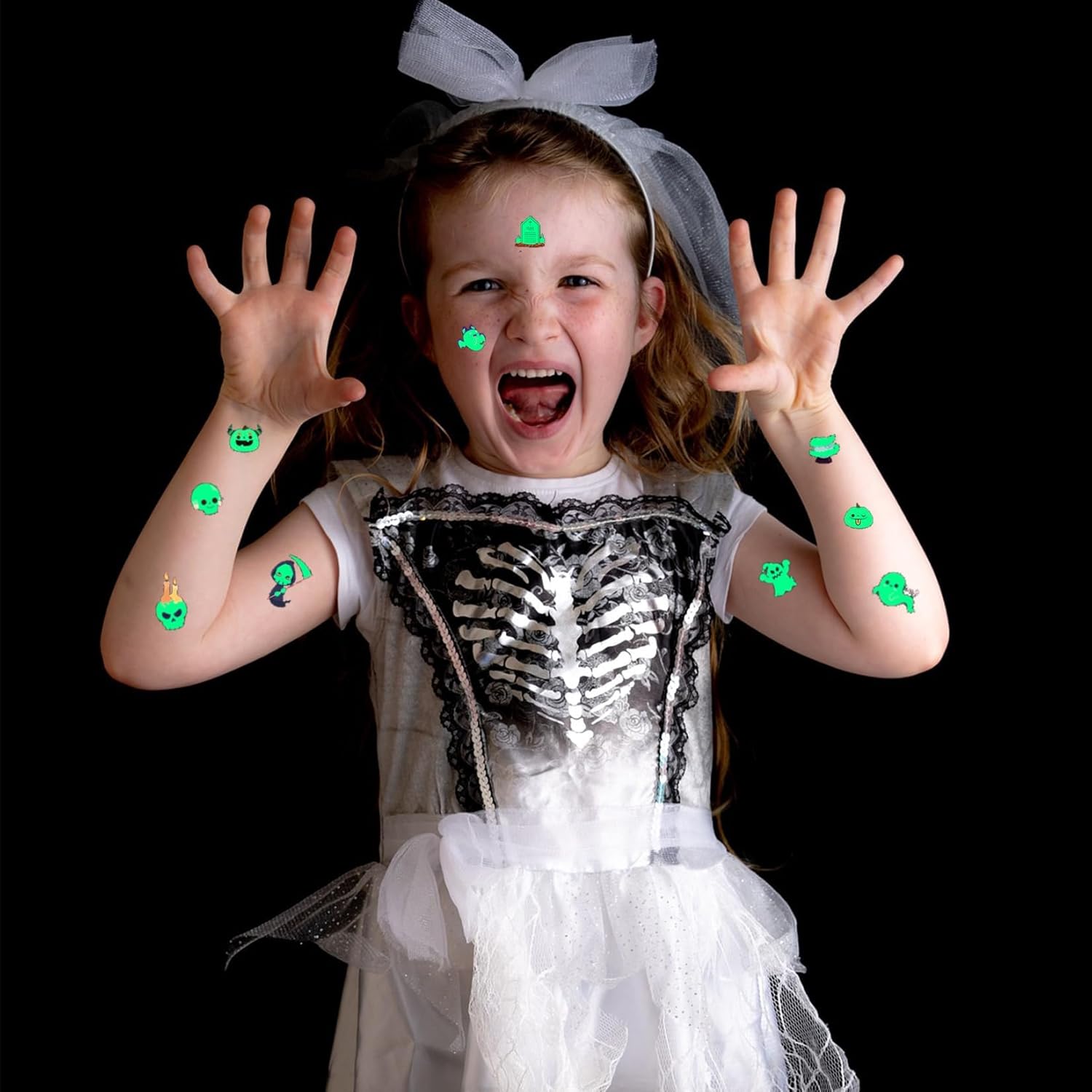 CARGEN Tatuaje temporal de Halloween para niños, 20 hojas, 268 patrones, decoraciones divertidas para fiestas de Halloween, suministros pequeños y
