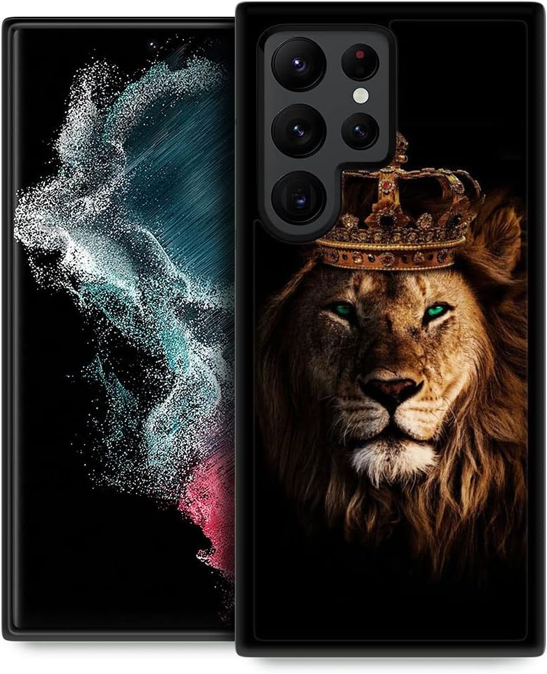 DJSOK Funda compatible con Samsung Galaxy S23 Ultra, León con corona Galaxy S23 Ultra, funda antideslizante contra golpes, antiarañazos, para