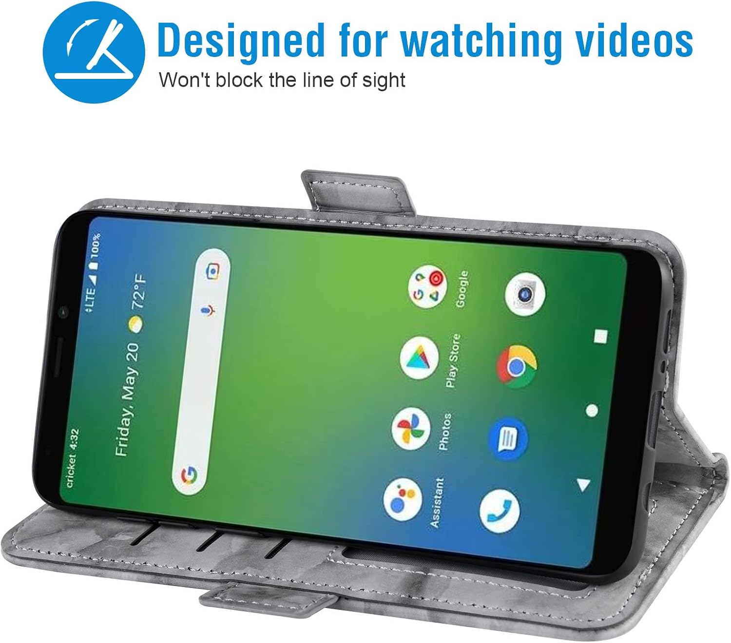 Asuwish Funda para teléfono Cricket Vision Plus 2022 con protector de pantalla de vidrio templado y funda tipo cartera de mármol, soporte para