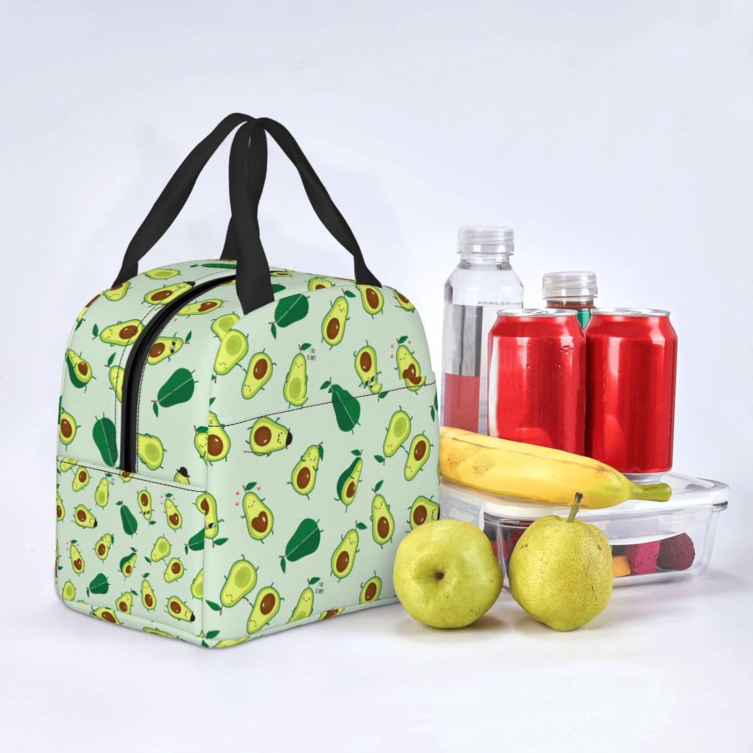 Linda bolsa de almuerzo de frutas divertidas con aguacate, lonchera aislada, reutilizable, impermeable, portátil, bolsa de almuerzo para mujeres,