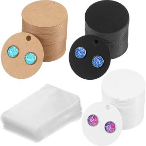 Juego de 600 tarjetas de exhibición de aretes, 300 tarjetas redondas de cartón para aretes con 300 bolsas autosellantes, 3 colores en blanco de Juego de 600 tarjetas de exhibición de aretes, 300 tarjetas redondas de cartón para aretes con 300 bolsas autosellantes, 3 colores en blanco de