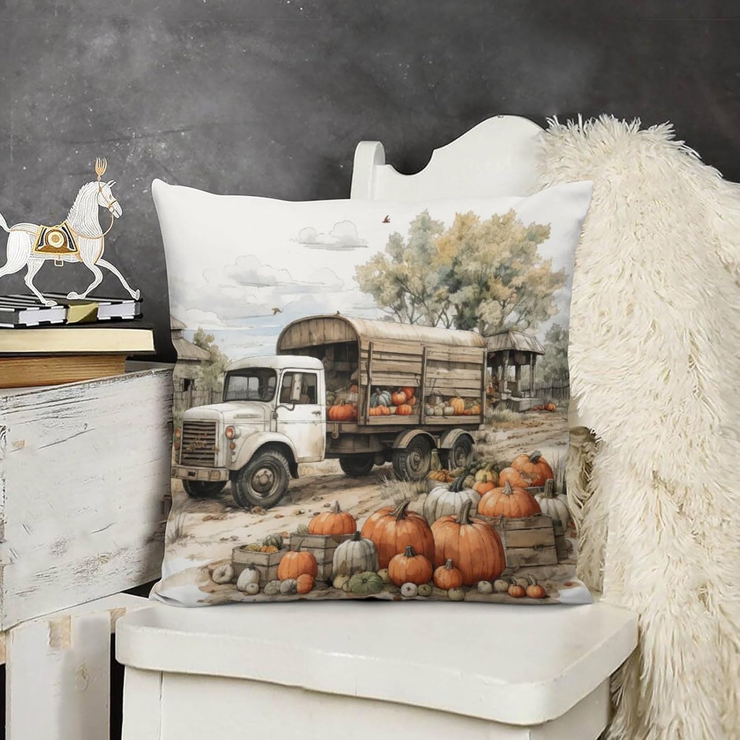 Fundas de almohada cuadradas suaves y cuadradas con parches de calabaza para sofá de 26 x 26 pulgadas, cosecha de otoño, Acción de Gracias, cojines