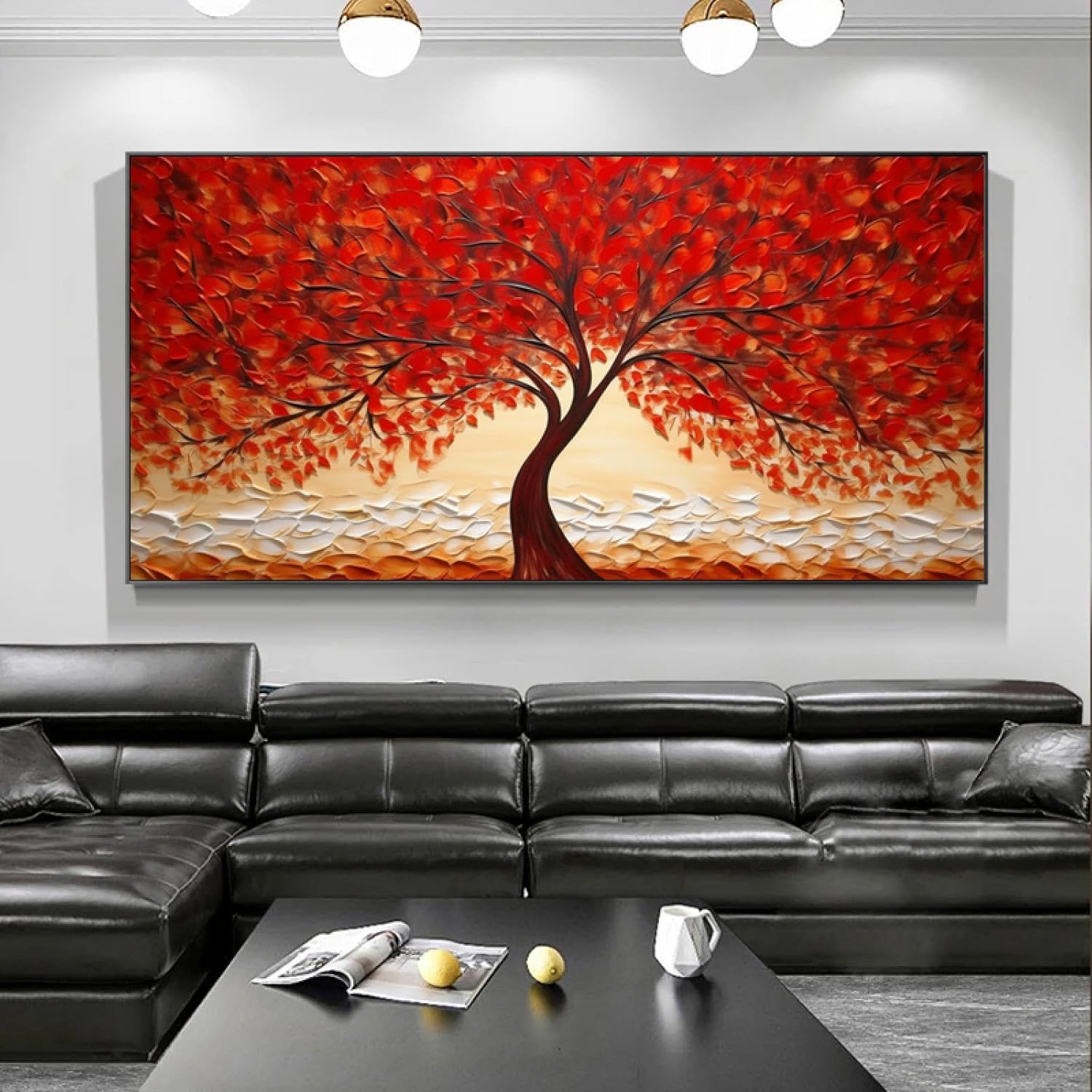 Arte de pared de gran tamaño, pintura de árbol rojo, impresa en lienzo, carteles abstractos para sala de estar, decoración moderna del hogar, 39 x