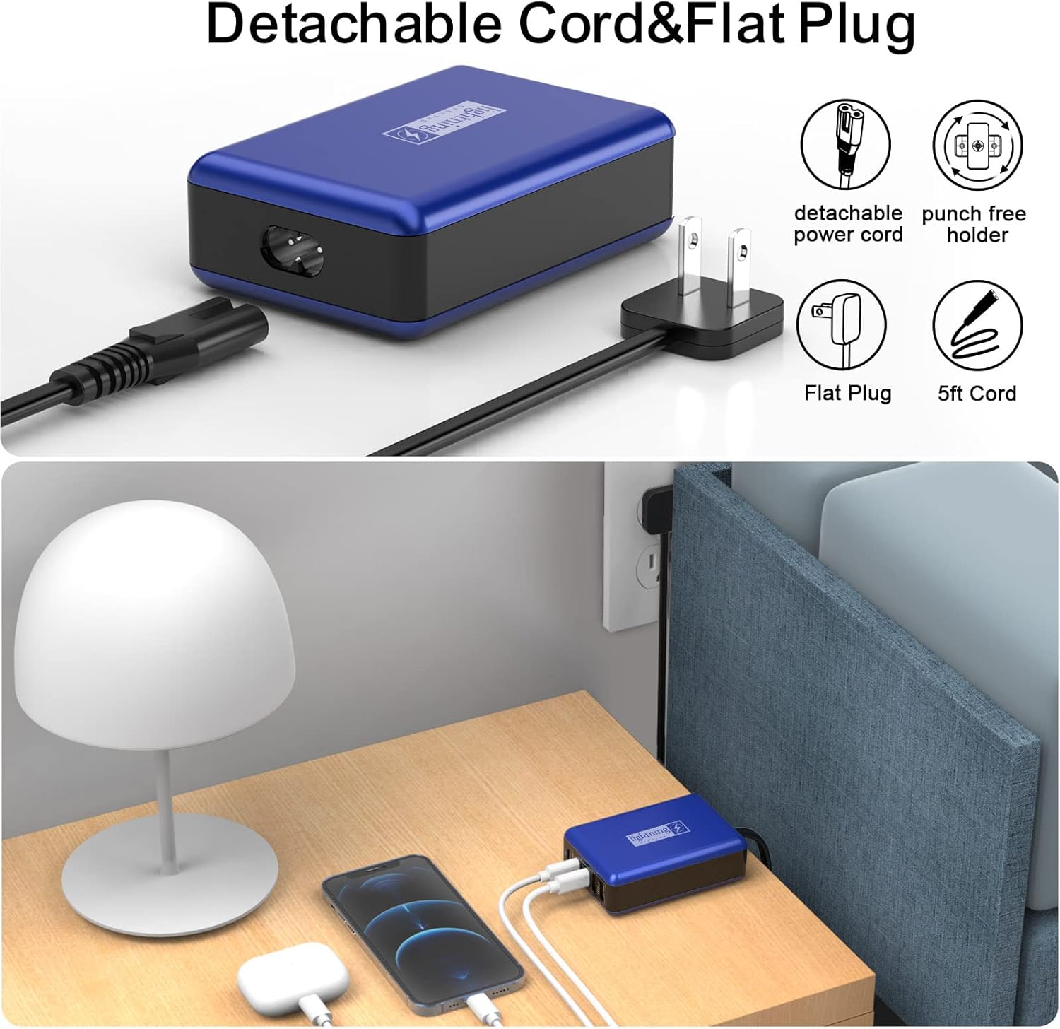 Cargador USB C de 100 W, concentrador de carga USB de torre de 5 puertos, cargador rápido para iPhone, iPad, MacBook, carga súper rápida para