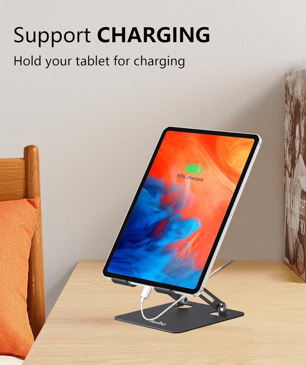 Soporte para tablet para escritorio, soporte ajustable para tablet de escritorio, soporte plegable de aluminio para iPad Pro 12.9, iPad Air Mini,