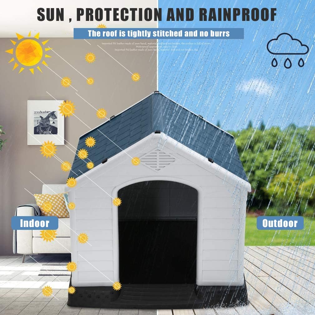 Casa para perros, casa extra grande para perros pequeños, medianos y grandes, impermeable, de plástico, duradero, para interiores y exteriores,