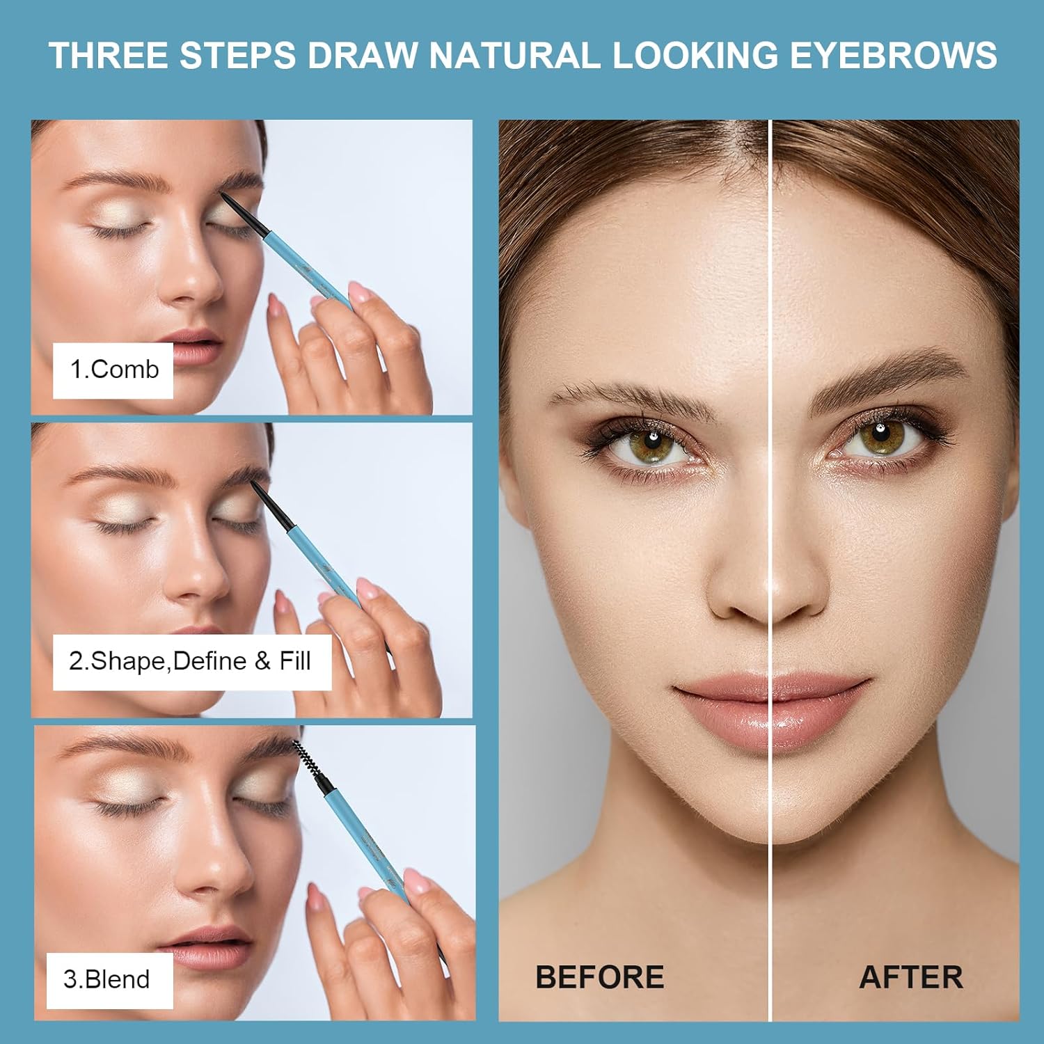 TurritopsisD – Lápiz de cejas para definir y rellenar (paquete de 2 unidades, color gris pardo), impermeable, de larga duración, precisión de