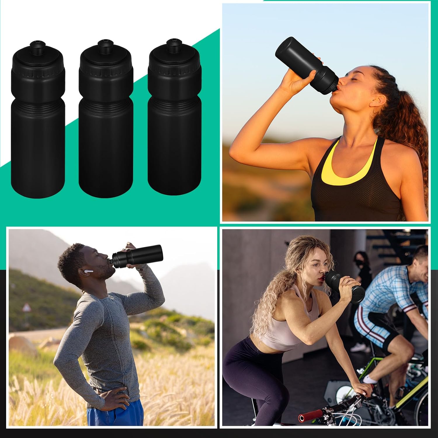 Sunnyray 10 botellas de agua deportivas reutilizables de 23 onzas, botellas de agua de plástico en blanco con tapa superior para niños y adultos,
