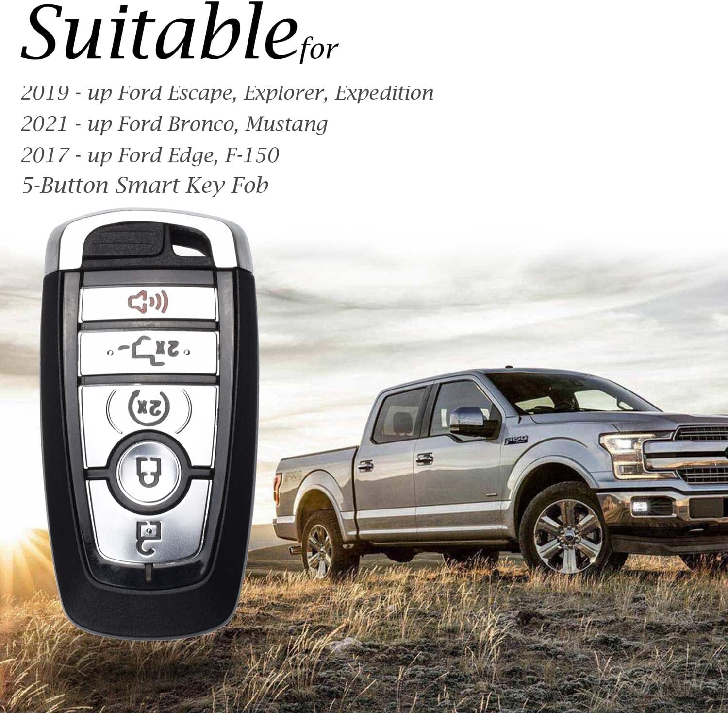 Vitodeco – Funda de piel genuina para llave inteligente de coche sin llave de entrada remota y llavero para Ford Fusion 2019, Explorer, Escape,