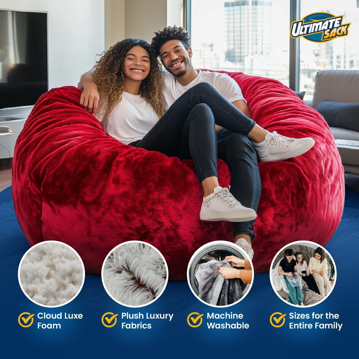 Ultimate Sack 6000 – Puf con reposapiés Muebles con relleno de espuma gigante fundas lavables a máquina, costuras dobles cosidas, forro interior