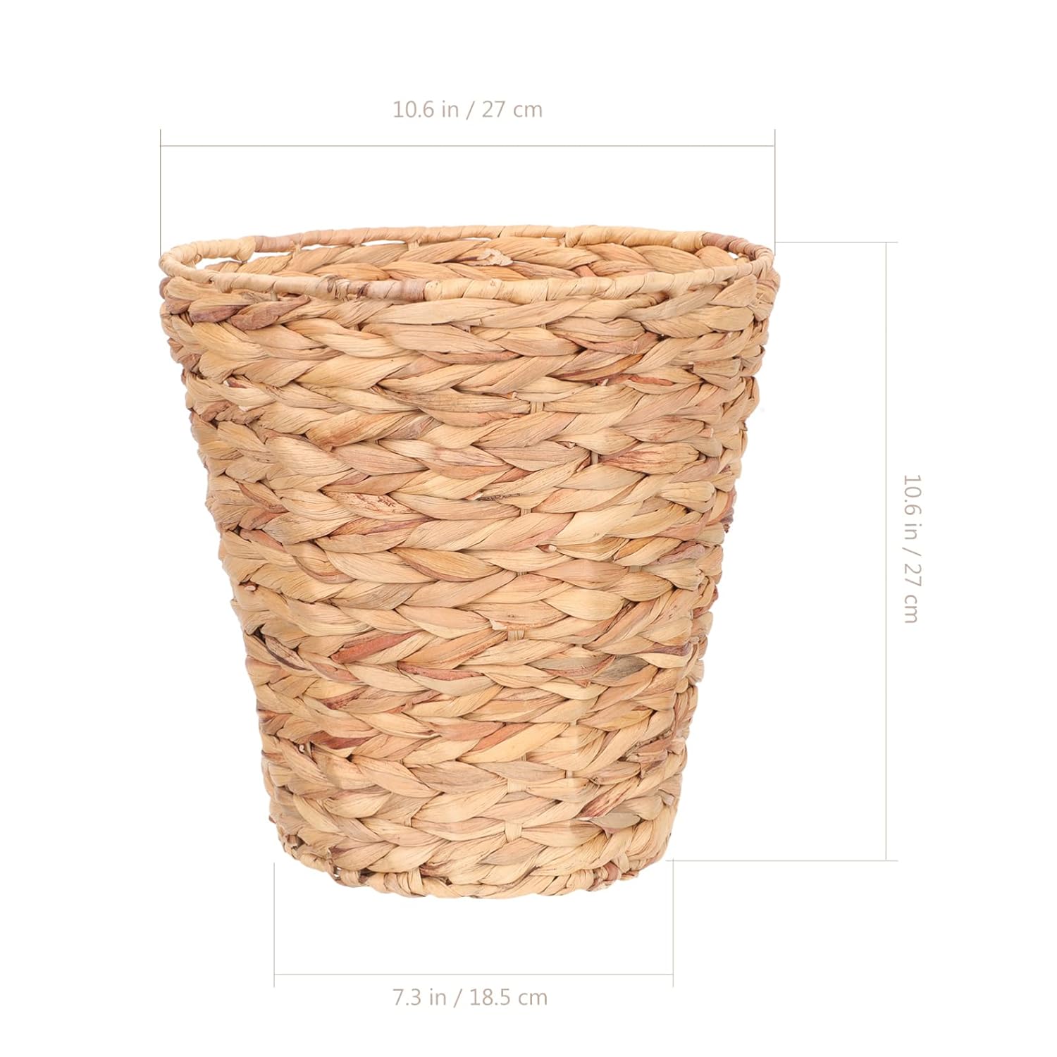 SEWACC Cesta de basura tejida de mimbre de jacinto de agua tejida natural, cubo de basura redondo para baño, artículos esenciales, lavandería, 10.6