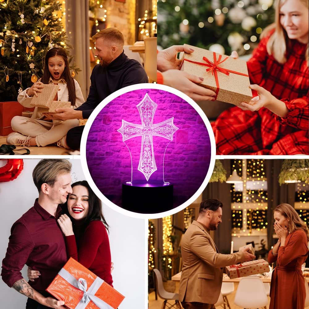 Lámpara de mesa con luz LED 3D de cruz de Cristo Jesús con control remoto, 7 colores, luz nocturna, cumpleaños, Navidad, Pascua, regalo cristiano