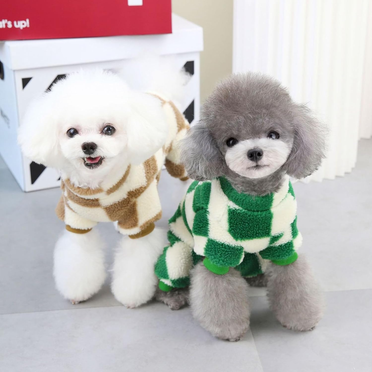 Pijama de forro polar a cuadros para perros pequeños, mameluco de lujo para perros con anillo en D, suéter para cachorros, overol para Chihuahua,