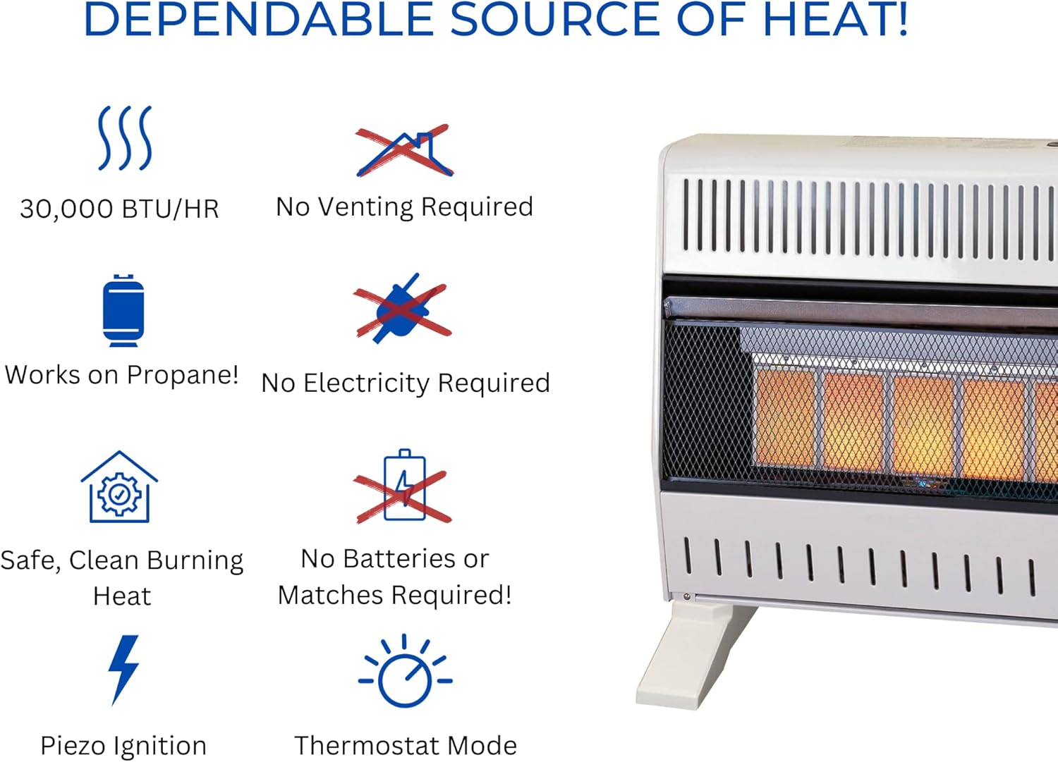 ProCom ML250TPA-B Calentador infrarrojo de gas propano sin ventilación con control de termostato para uso doméstico y oficina, 30000 BTU, calienta