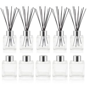 10 botellas difusoras de varillas de vidrio cuadradas vacías con tapas plateadas de 1.7 onzas, difusores de aromaterapia recargables, frascos 10 botellas difusoras de varillas de vidrio cuadradas vacías con tapas plateadas de 1.7 onzas, difusores de aromaterapia recargables, frascos