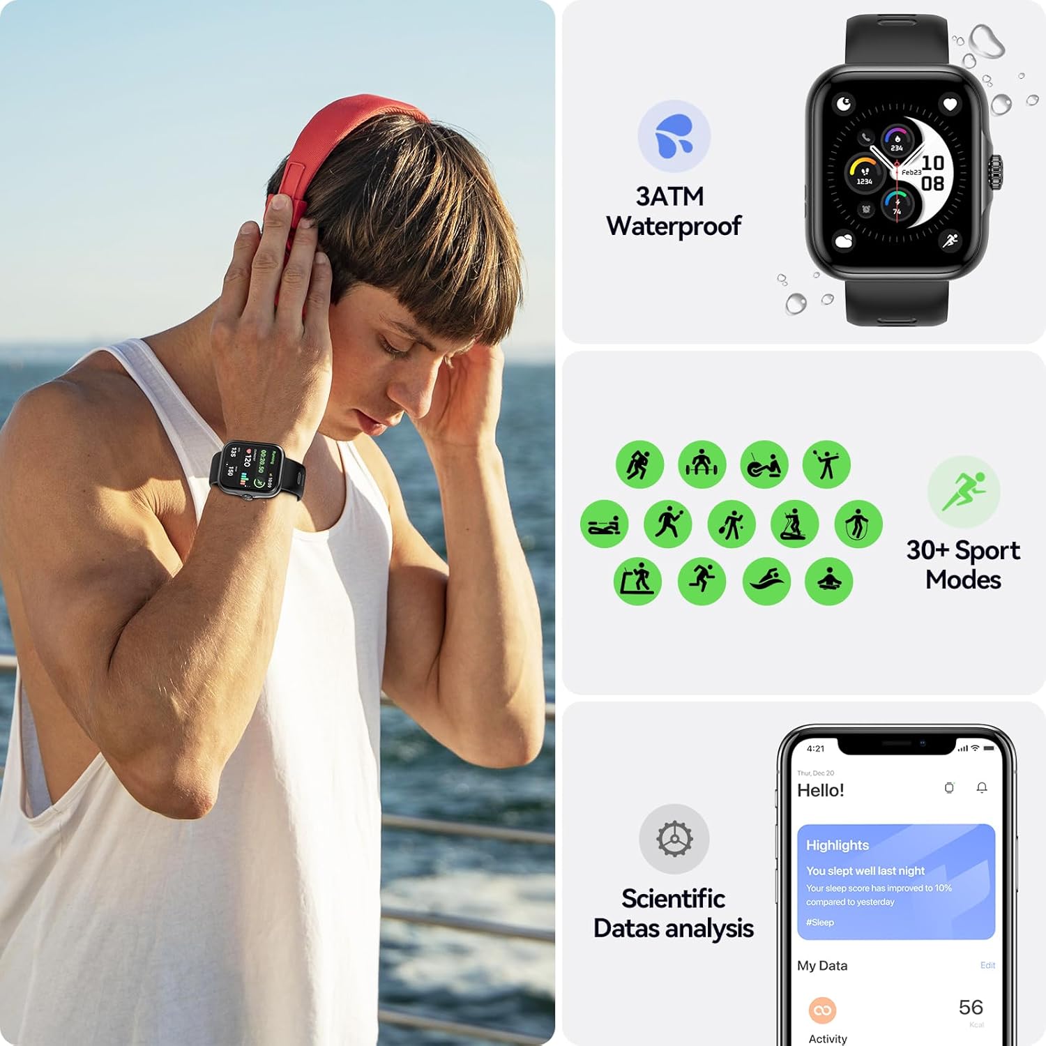 Reloj inteligente Ultra para hombres y mujeres, pantalla AMOLED de 1.78 pulgadas, rastreador de actividad y relojes inteligentes, GPS Fitness Traker