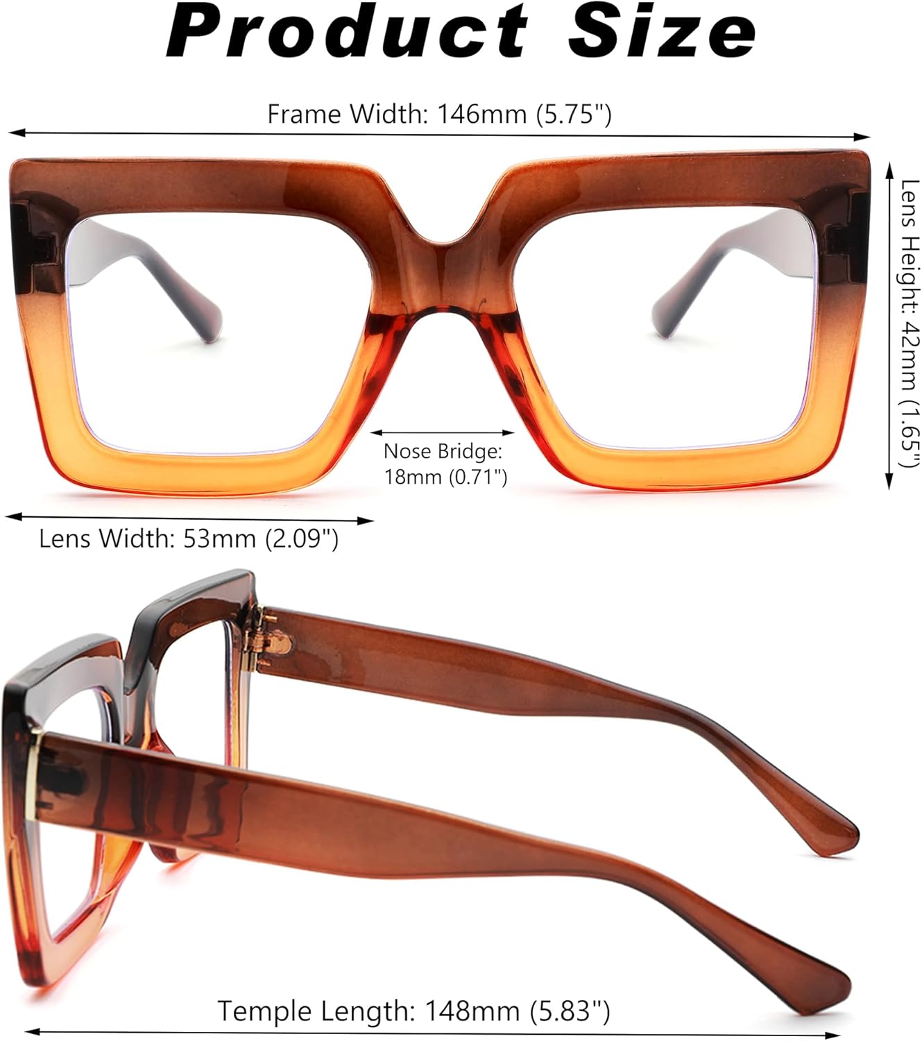 Melpomenia Gafas de luz azul de gran tamaño para mujer, gafas de marco grande de moda, gafas sin receta