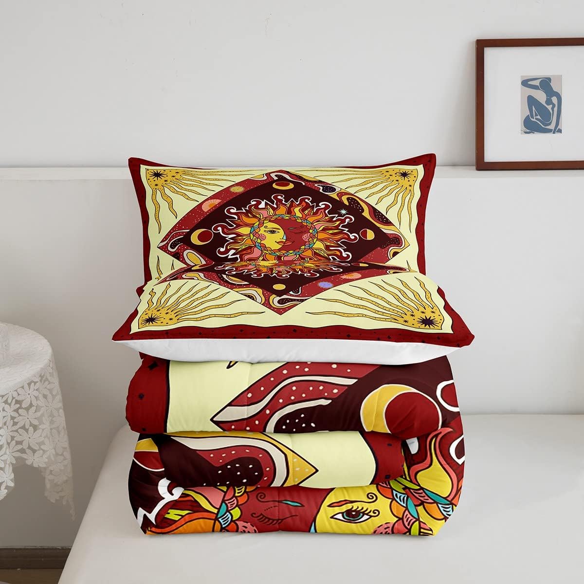 Sun Moon – Juego de edredón para niños, tamaño Queen, juego de ropa de cama psicodélico de cielo estrellado y galaxia, decoración de habitación de