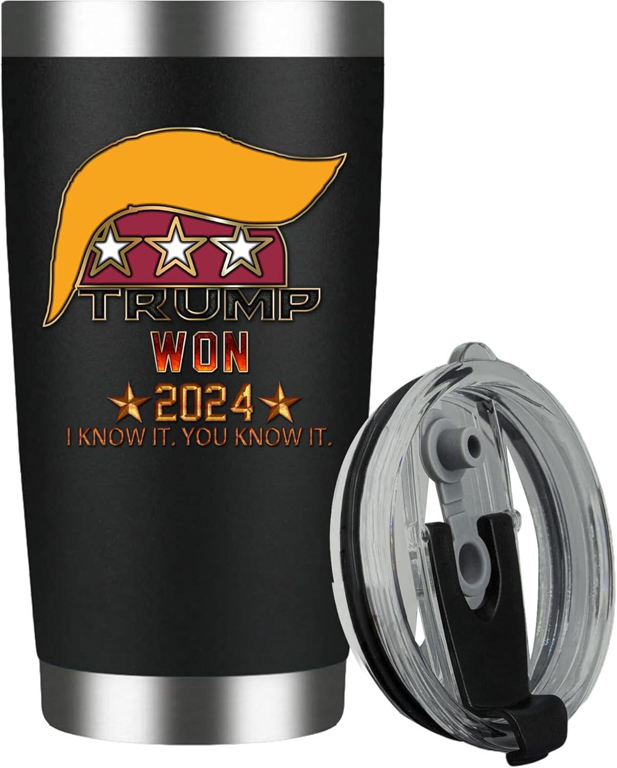 tump won – Vaso aislado de acero inoxidable con tapa, 20 onzas, taza de café de viaje, regalos novedosos
