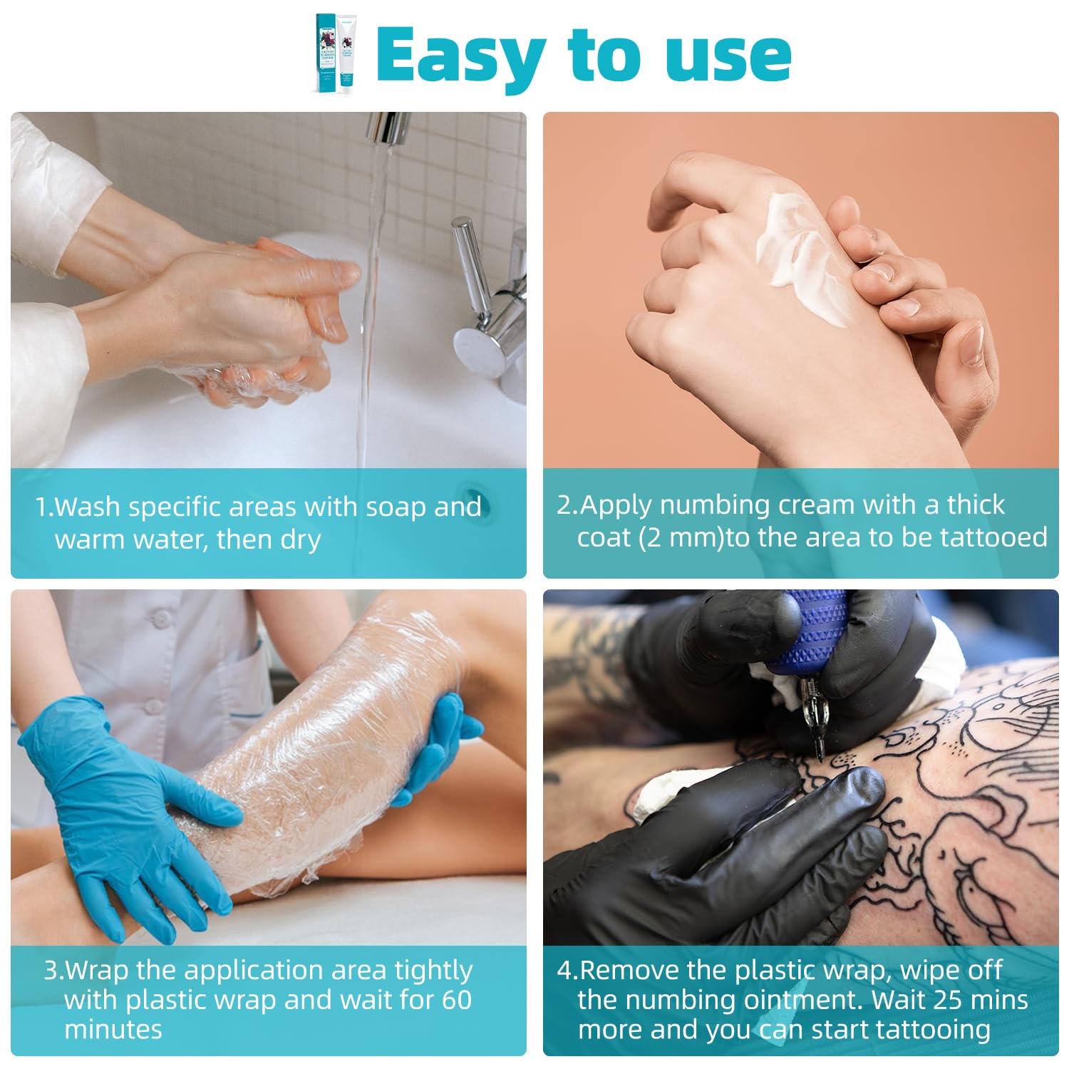 Crema anestésica para tatuajes de máxima fuerza, 6-8 horas de crema anestésica sin dolor para tatuajes, crema anestésica infundida con aloe vera,