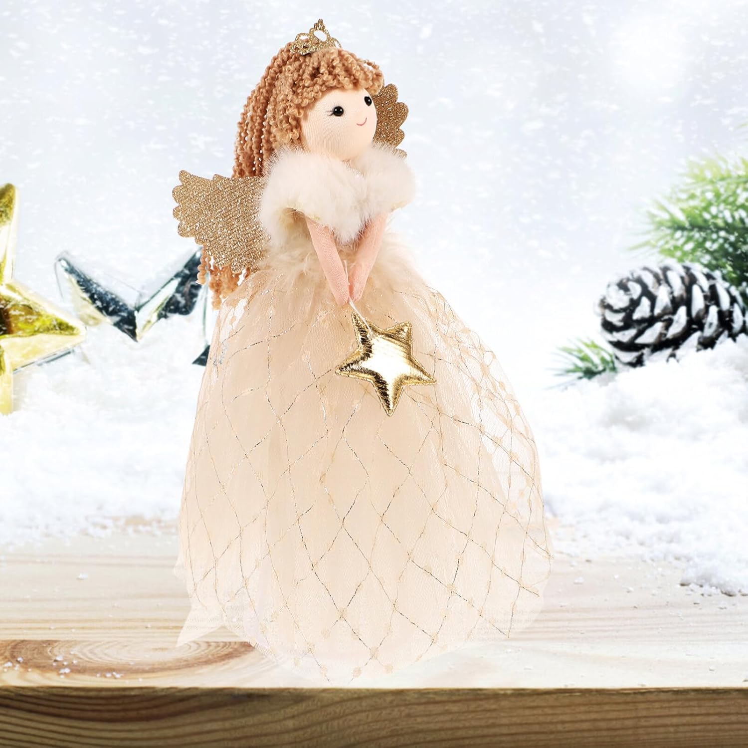 VILLCASE Decoración para árbol de Navidad, muñecos de felpa para árbol de Navidad, estatuas de ángel, adorno de ángel de dibujos animados, ángel con