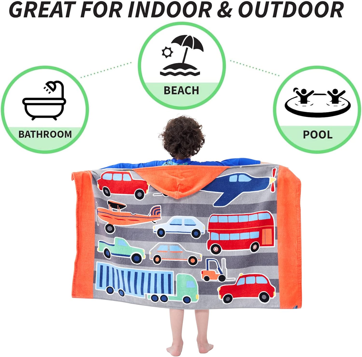 Toalla de baño con capucha para niños y niñas, cubierta de piscina, súper absorbente, lindo animal de dibujos animados, vitalidad completa (varios