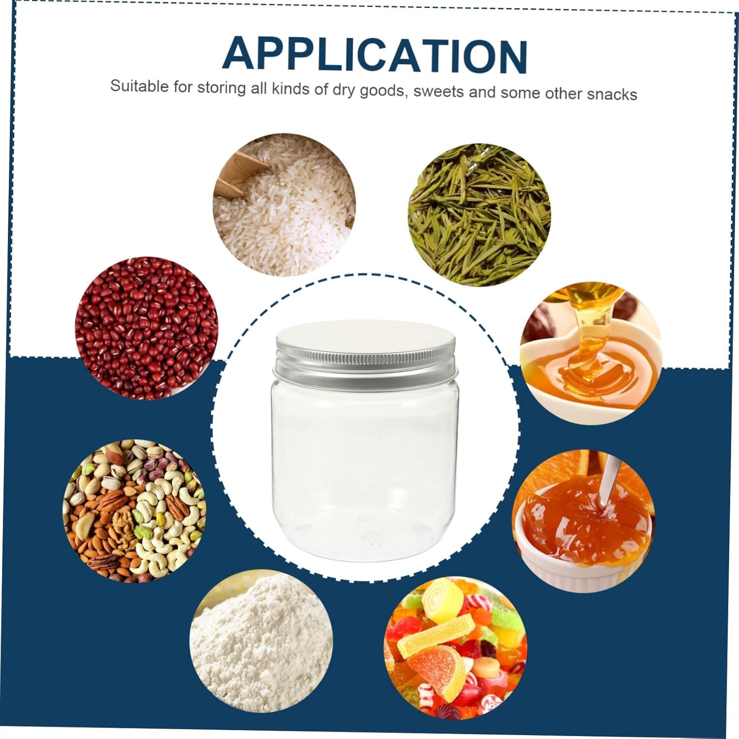 YARNOW Tarro de almacenamiento de cocina de 4 piezas de tarros de plástico con tapas para caramelos, tarros de cristal con tapas, tarros de maní con
