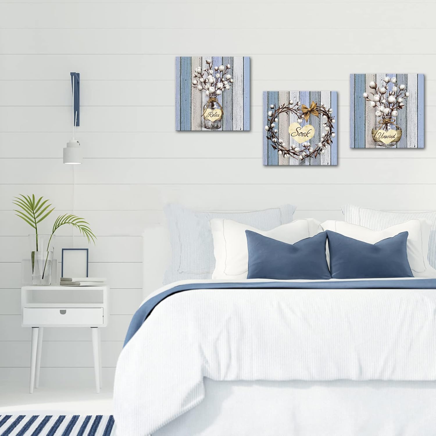 KLVOS Lienzo decorativo para pared, diseño de ramos de algodón blanco, moderno, enmarcado, decoración de pared para baño, cocina, hogar, decoración
