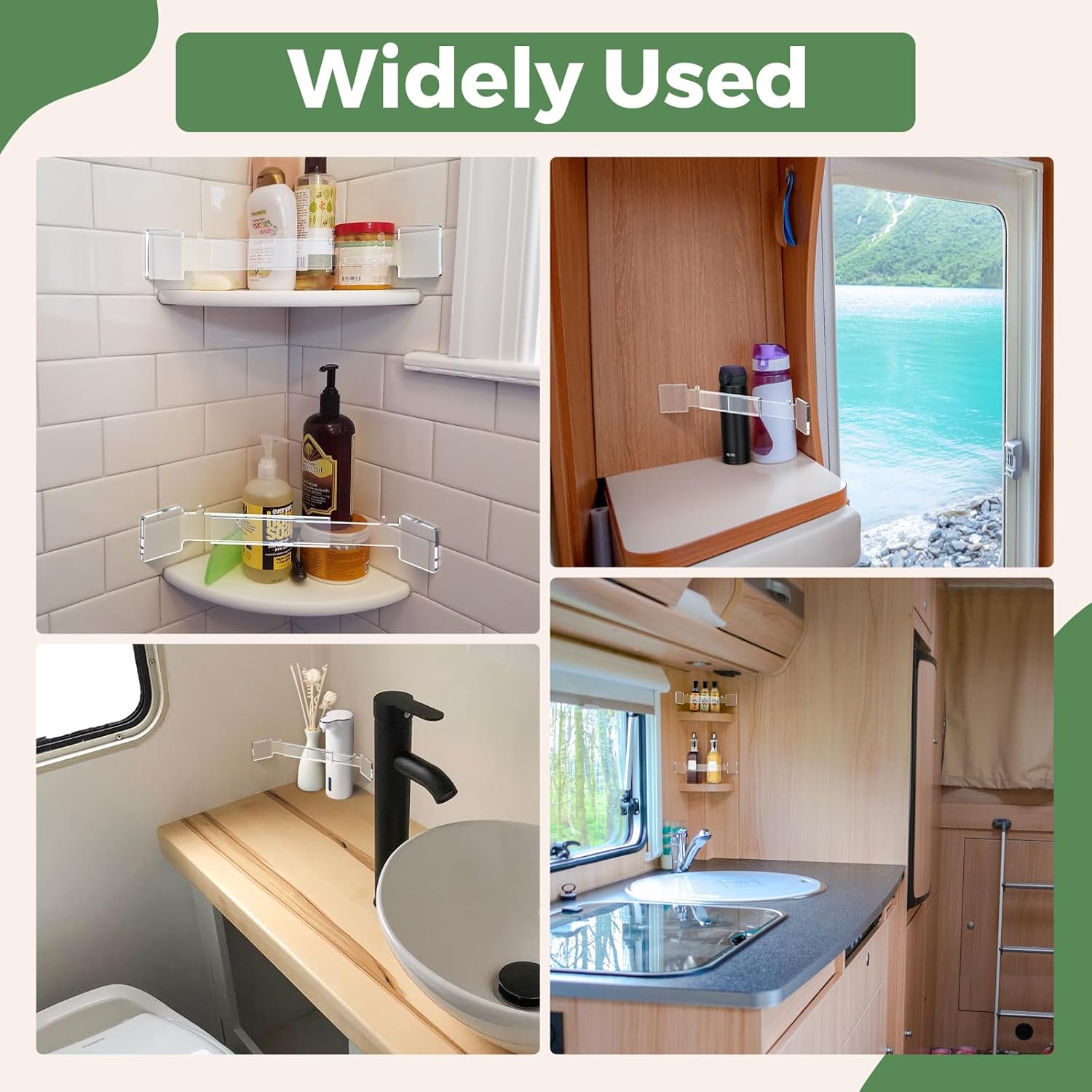 ENONCI Accesorios para autocaravana para interior transparente, imprescindibles para cámper, barra de almacenamiento de esquina de ducha con 2