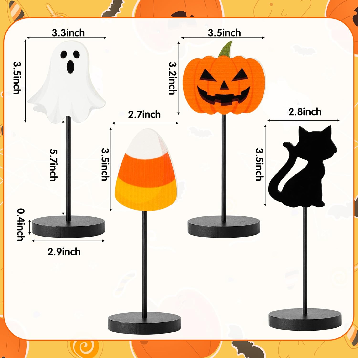 WATINC 4 piezas de decoración de mesa de madera de Halloween, gato negro, fantasma, calabaza, caramelo, maíz, bandeja escalonada de madera,