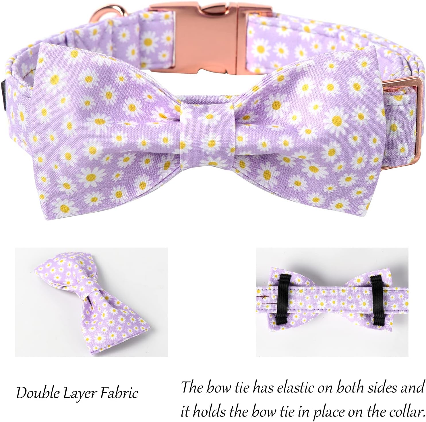 Lionet Paws Collar de primavera para perro con corbatín, suave, cómodo, ajustable, lindo collar de margarita para perros y gatos, regalo femenino,