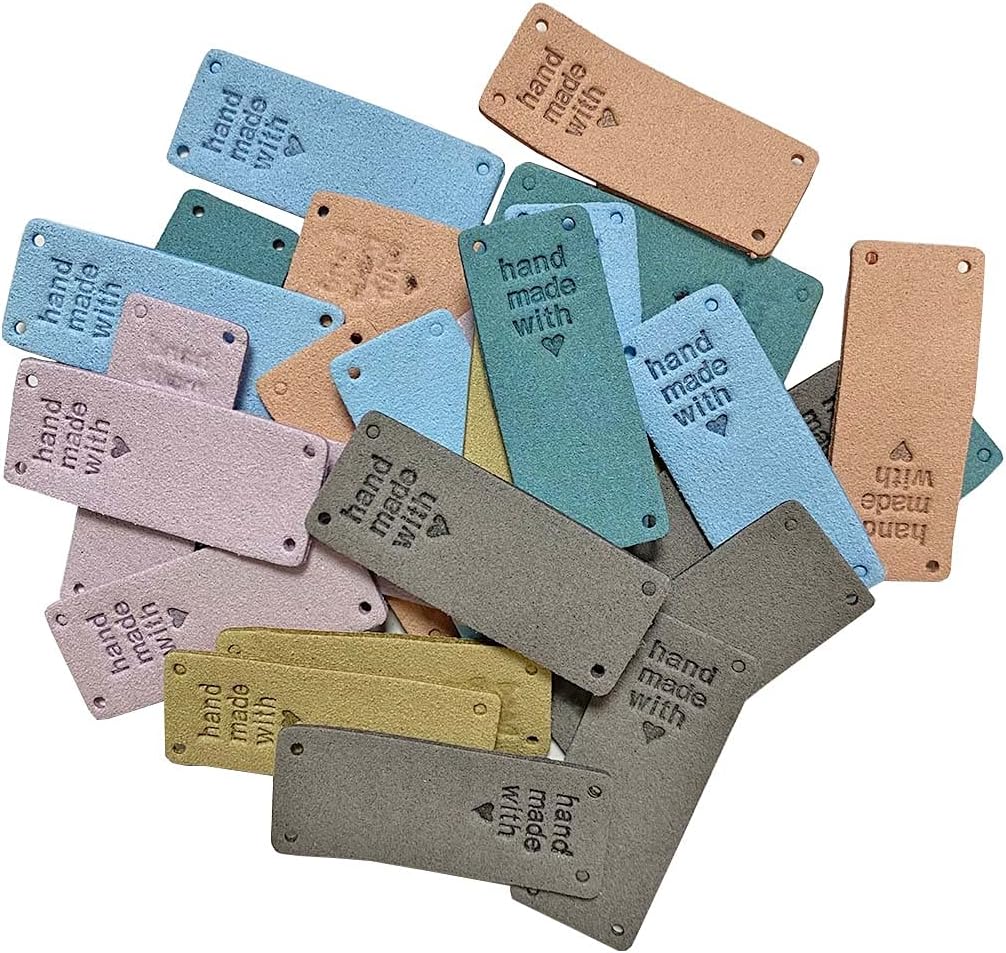 30 Uds. Etiqueta de piel sintética hecha a mano, adorno de etiqueta en relieve de punto, accesorios de bricolaje para jeans, bolsas, zapatos,