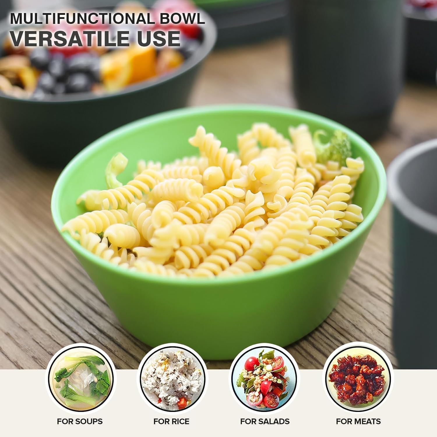 shopwithgreen Tazones de plástico para cereales con tapa a prueba de polvo, cuencos reutilizables para cocina, juego de 6, aptos para microondas y