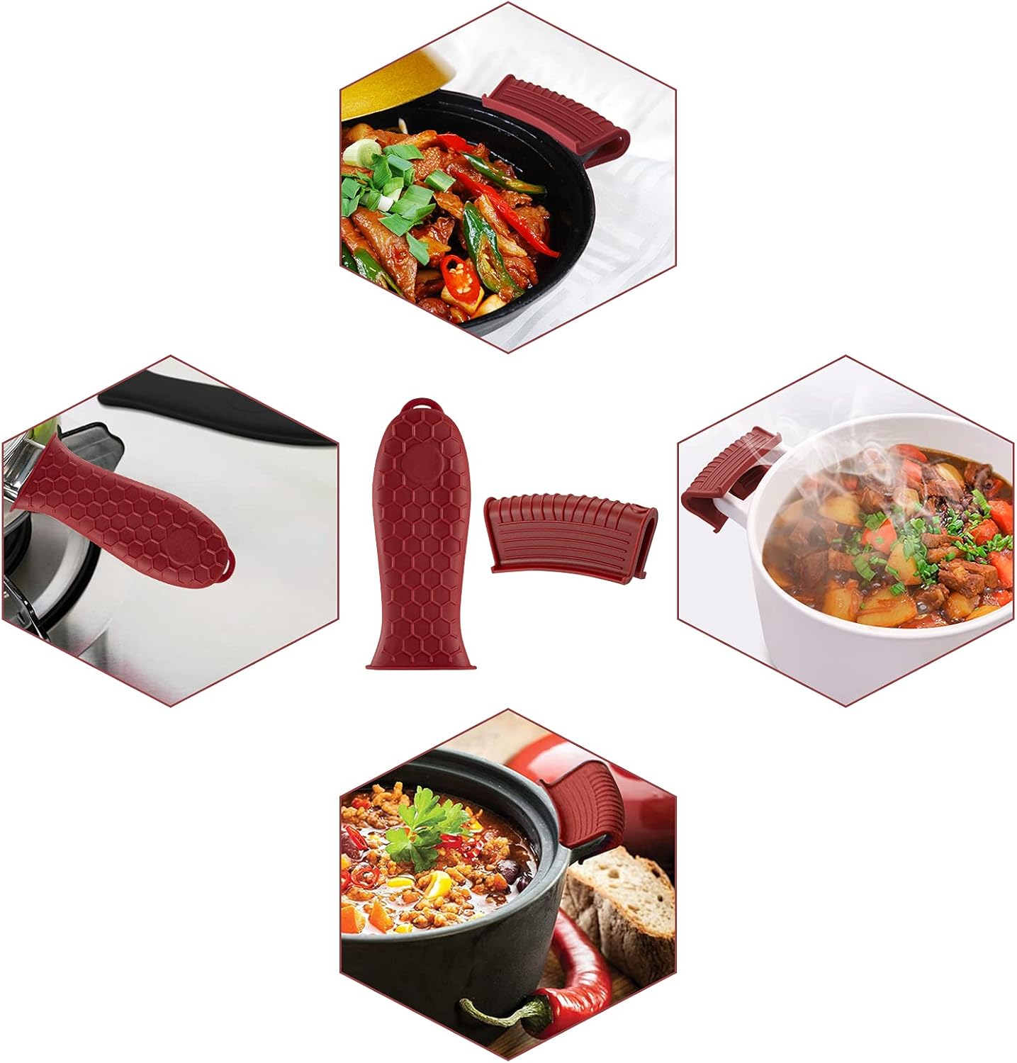 4 soportes de silicona para mango caliente, resistente al calor, mango de utensilios de cocina, soportes de goma antideslizantes para sartenes de