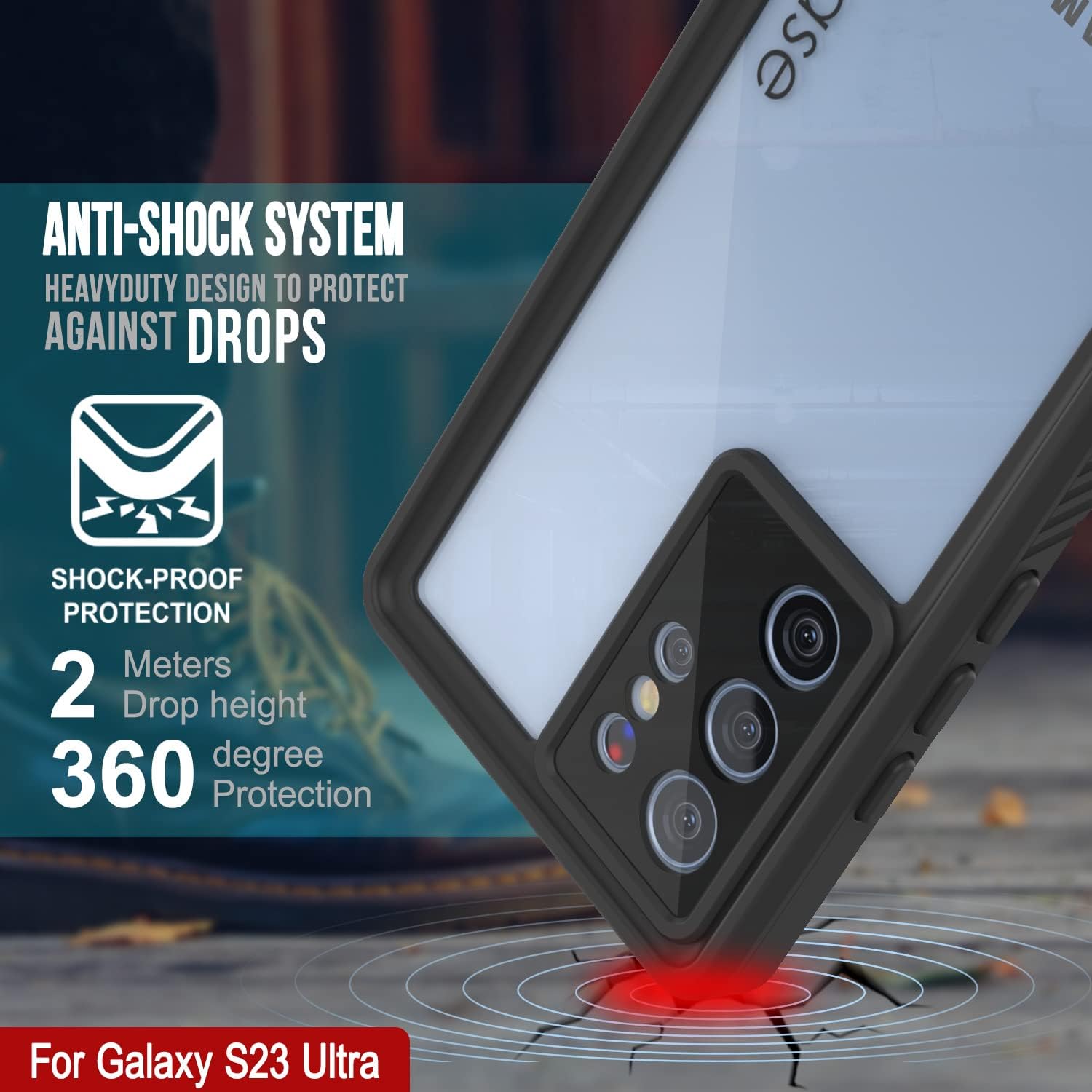Punkcase Funda para Galaxy S23 Ultra impermeable Serie Extrema Ajuste delgado Certificado IP68 A prueba de golpes Resistente a la suciedad A prueba