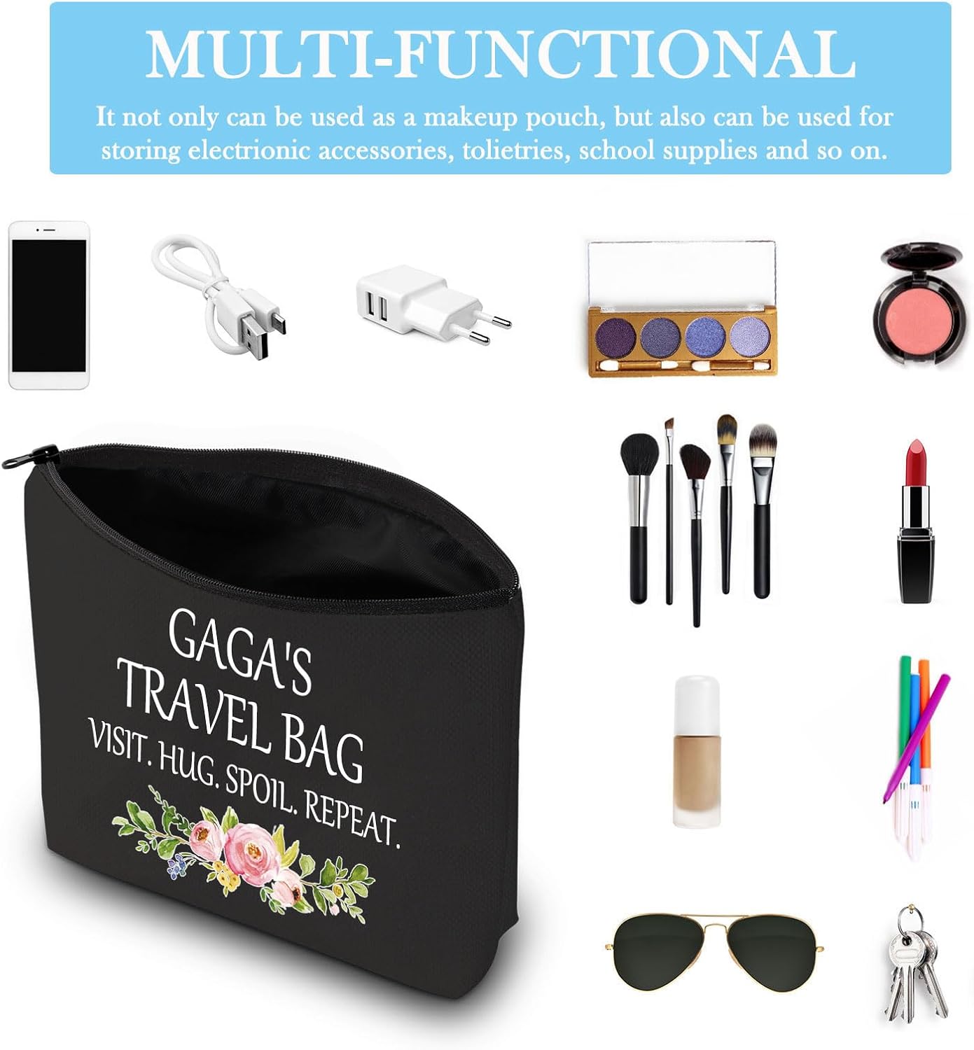 Gaga Gift Gaga Bolsa de maquillaje Gaga Regalo de Apreciación de la Abuela Neceser de Viaje para Gaga, Viajes de Gaga Negro, Moderno